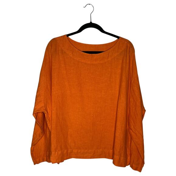 bryn Walker Tops - Bryn Walker Blouse Womens M Orange 100% Linen Made in USA Granola Long Sleeve